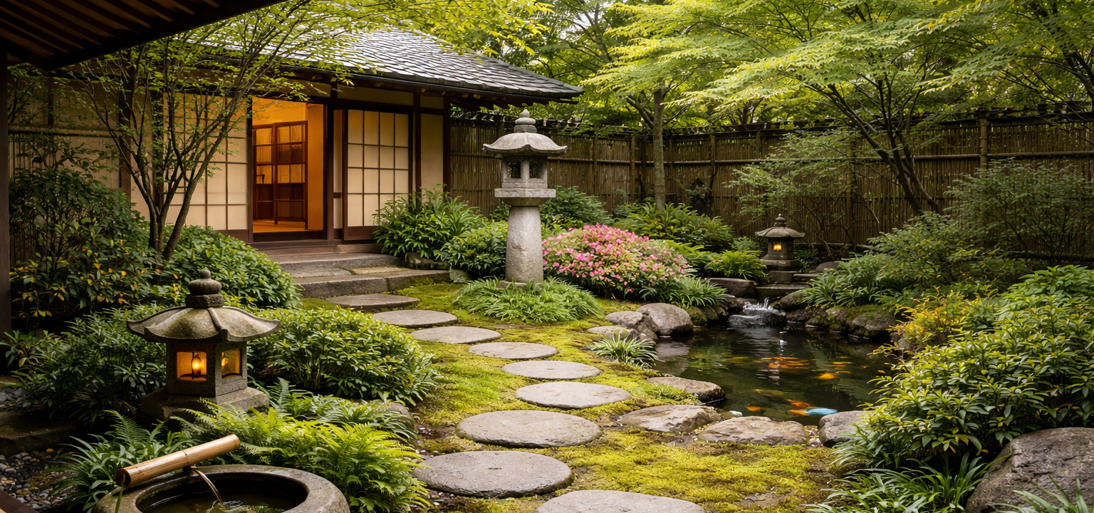 日本の庭園と伝統的な家
